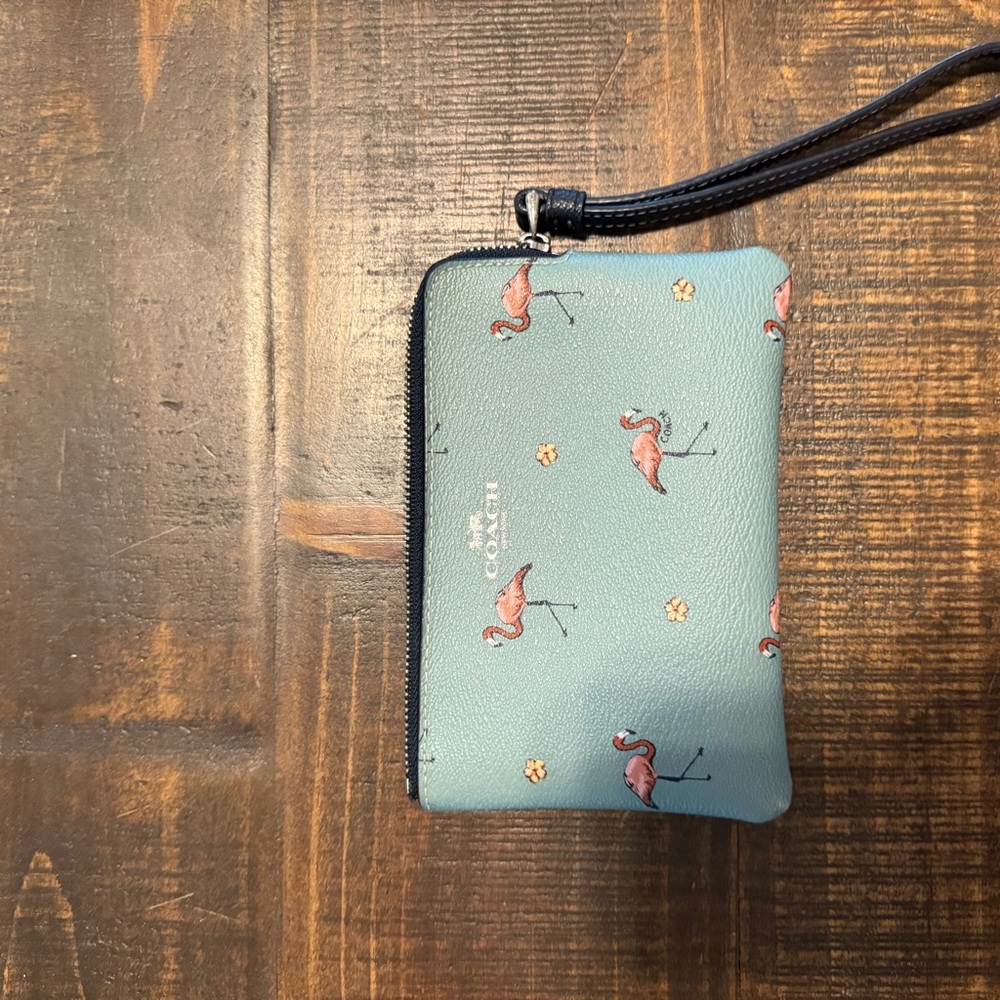 Coach Teal Wristlet with Flamingo Design